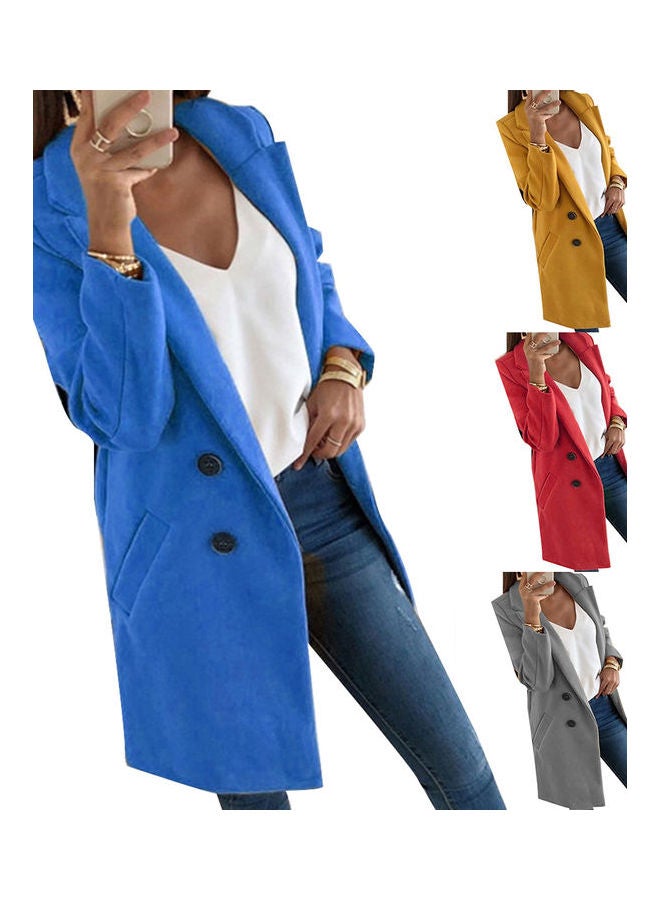 Slim Fit Pocket Button Overcoat Coat Blue - Image 3
