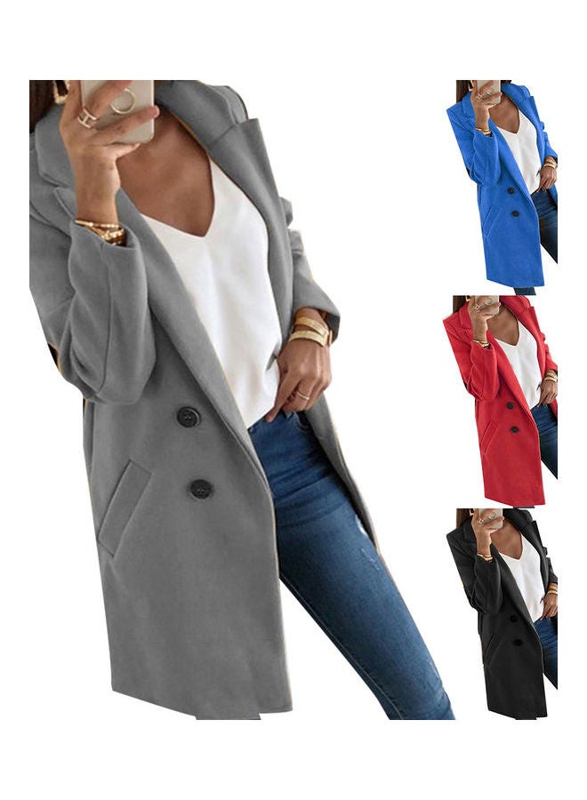 Slim Fit Pocket Button Overcoat Coat Blue - Image 4