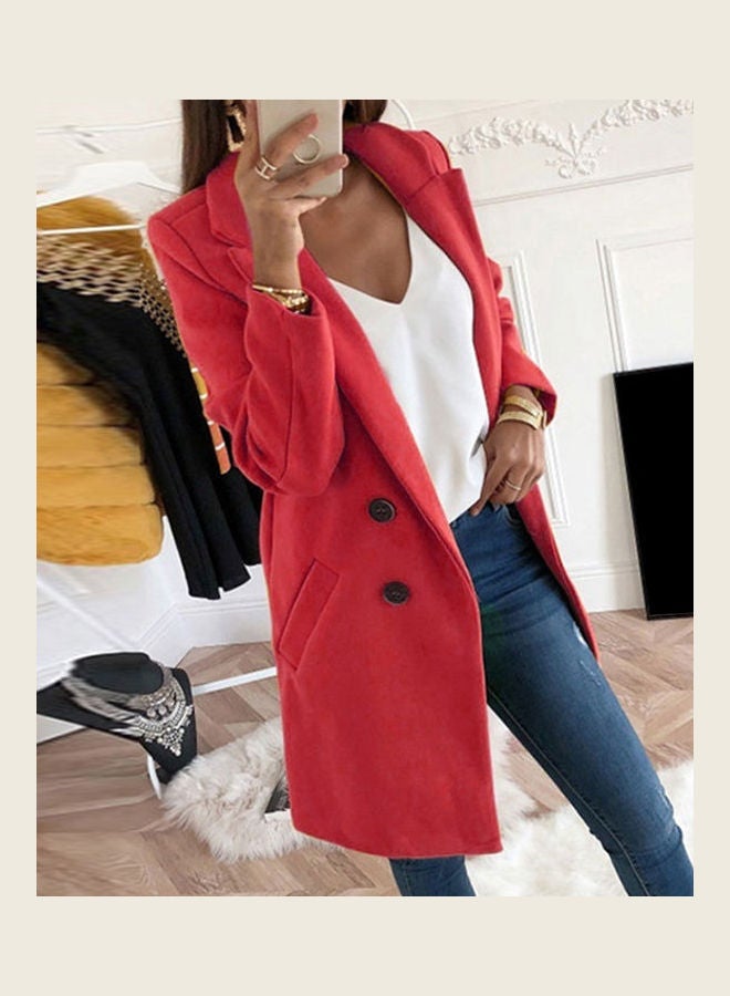 Generic - Slim Fit Pocket Button Overcoat Coat Red - Image 1