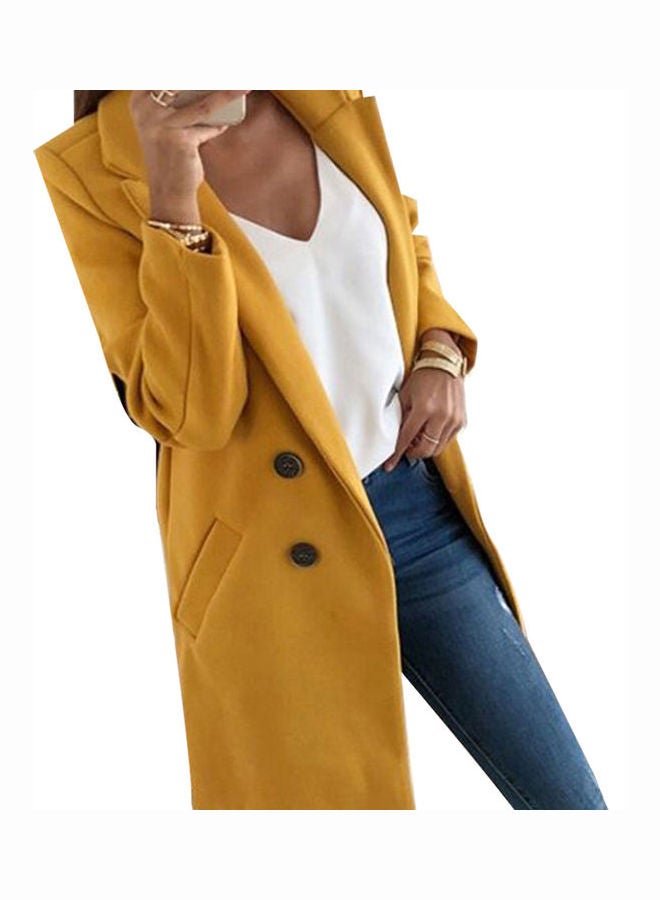 Slim Fit Pocket Button Overcoat Coat Yellow - Image 1