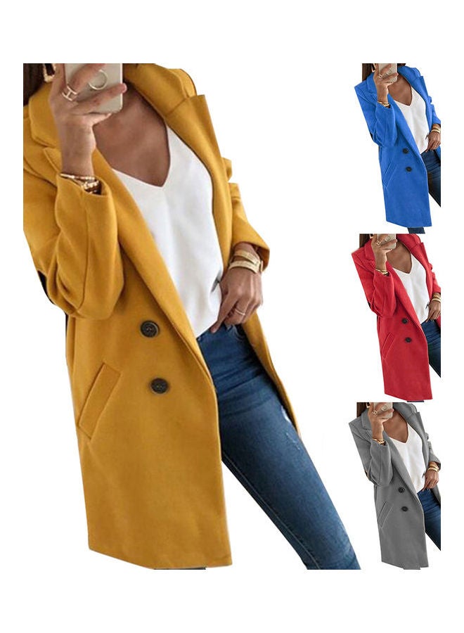 Slim Fit Pocket Button Overcoat Coat Yellow - Image 2
