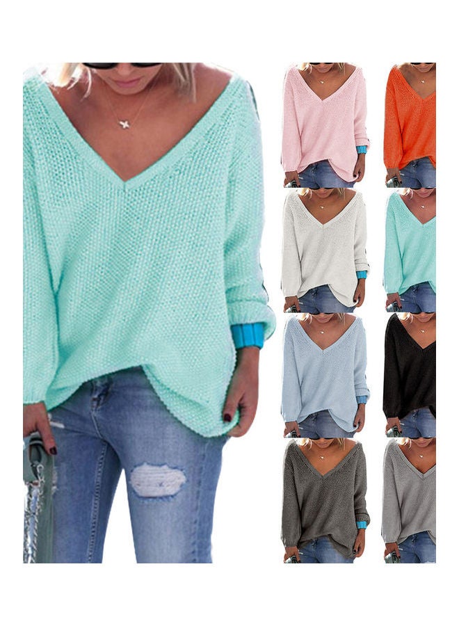 Knitted Plunge Neck Sweater Black - Image 2