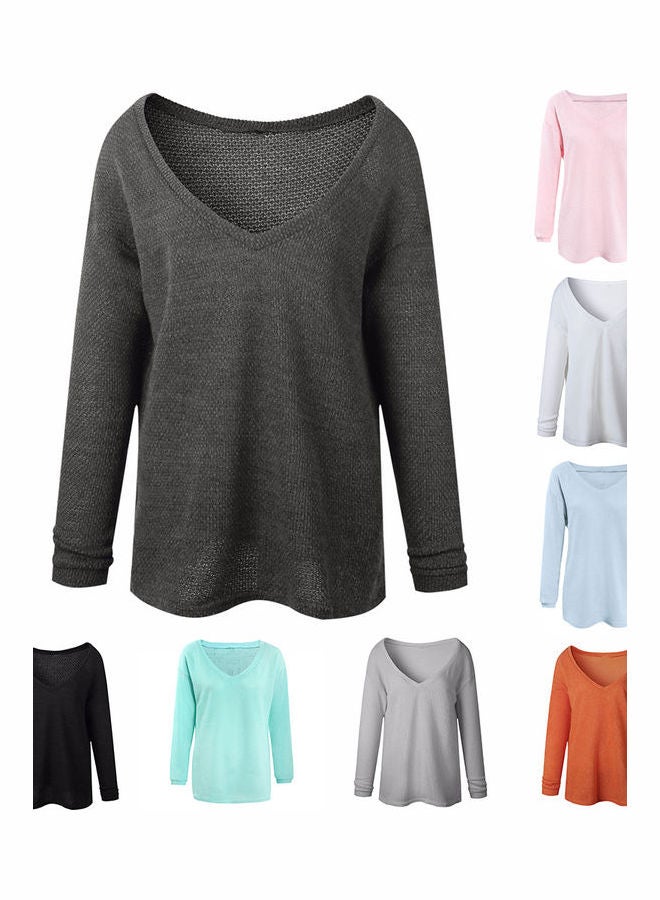 Knitted Plunge Neck Sweater Black - Image 4