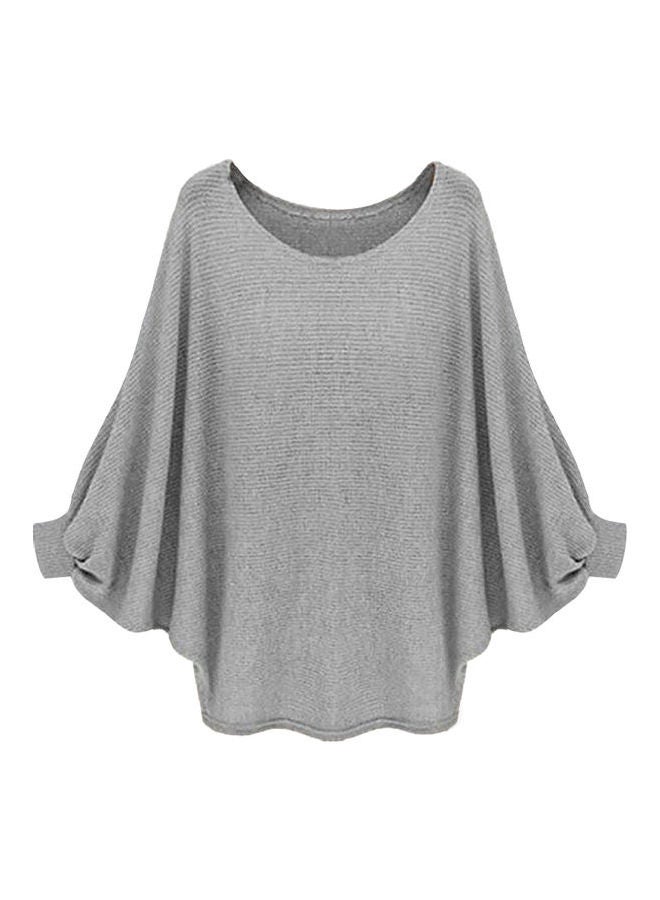 Solid Batwing Sleeves Sweater Grey - Image 1