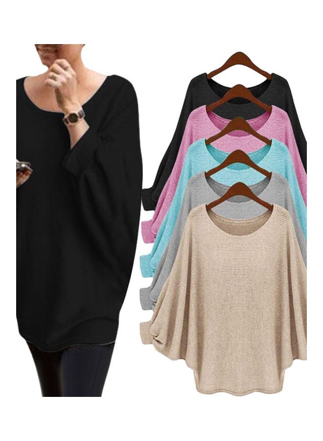 Solid Batwing Sleeves Sweater Khaki  - Image 2