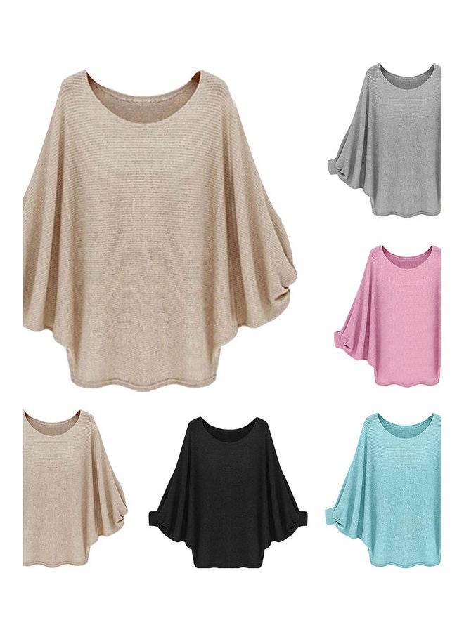 Solid Batwing Sleeves Sweater Khaki  - Image 3