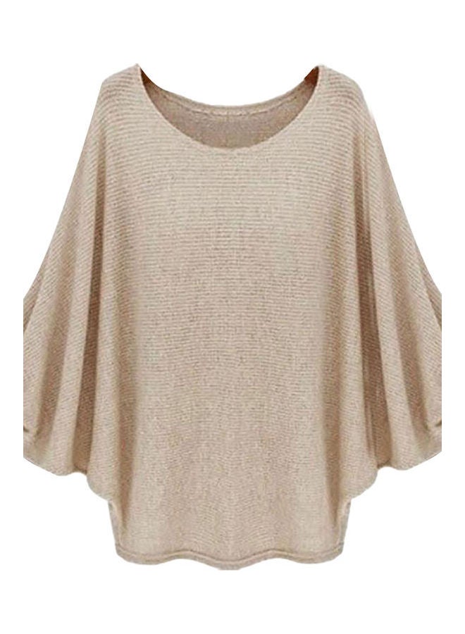 Solid Batwing Sleeves Sweater Khaki  - Image 1