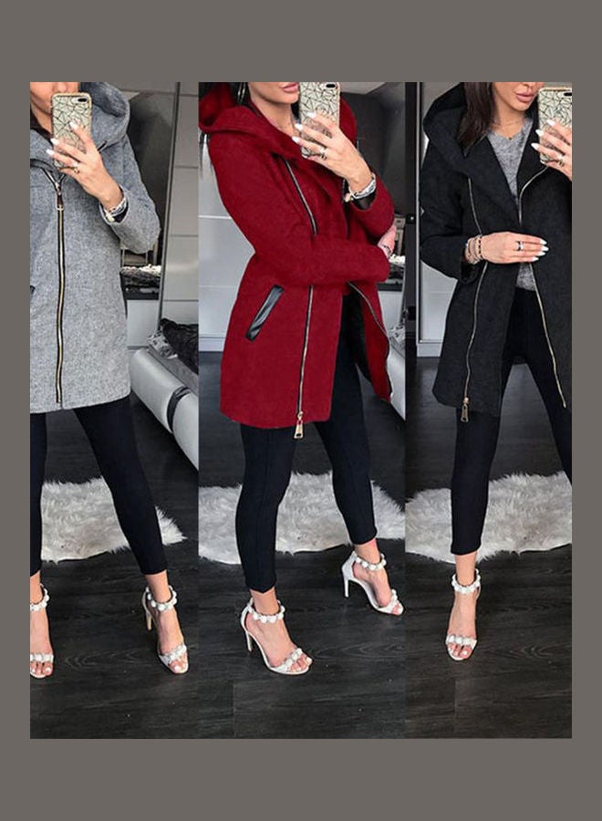 جاكيت سادة بغطاء للرأس وسحاب جانبي أسود - Image 3