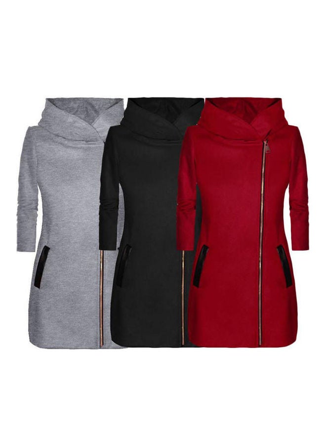 جاكيت سادة بغطاء للرأس وسحاب جانبي أسود - Image 4