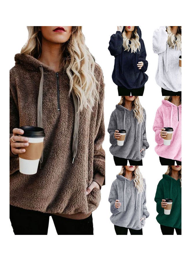 Shaggy Textured Drawstring Hoodie Light Gray - Image 2