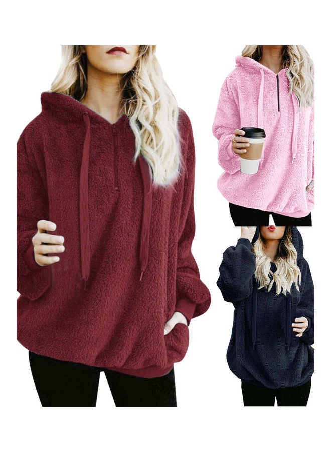 Shaggy Textured Drawstring Hoodie Light Gray - Image 3