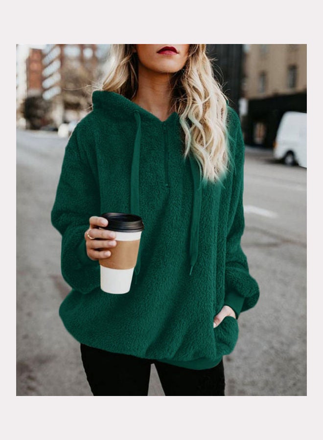 Shaggy Textured Drawstring Hoodie Light Gray - Image 5