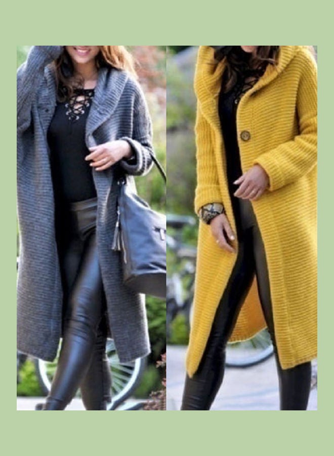 Hooded Long Sleeve Cardigan Yellow - Image 3