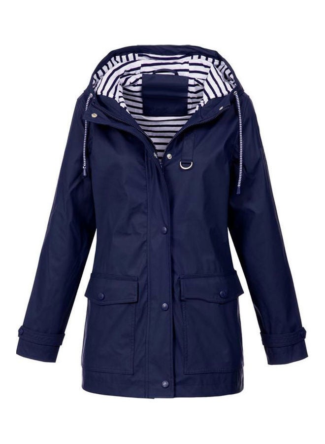 جاكيت مضاد للماء والرياح بغطاء للرأس أزرق داكن - Image 1