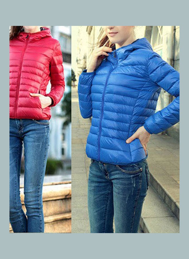Hooded Long Sleeve Puffer Jacket Blue - Image 3