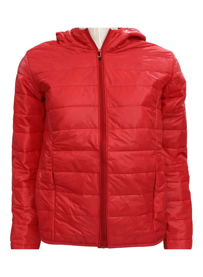 Hooded Long Sleeve Puffer Jacket Red - Image 1