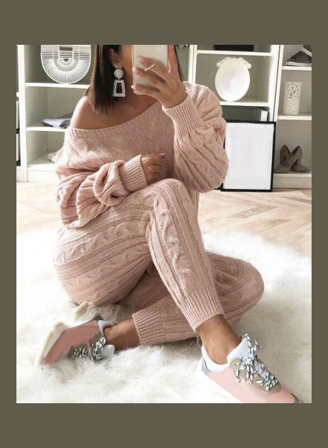 2 Piece Knitted Sweater And Pajama Set Yellow - Image 5