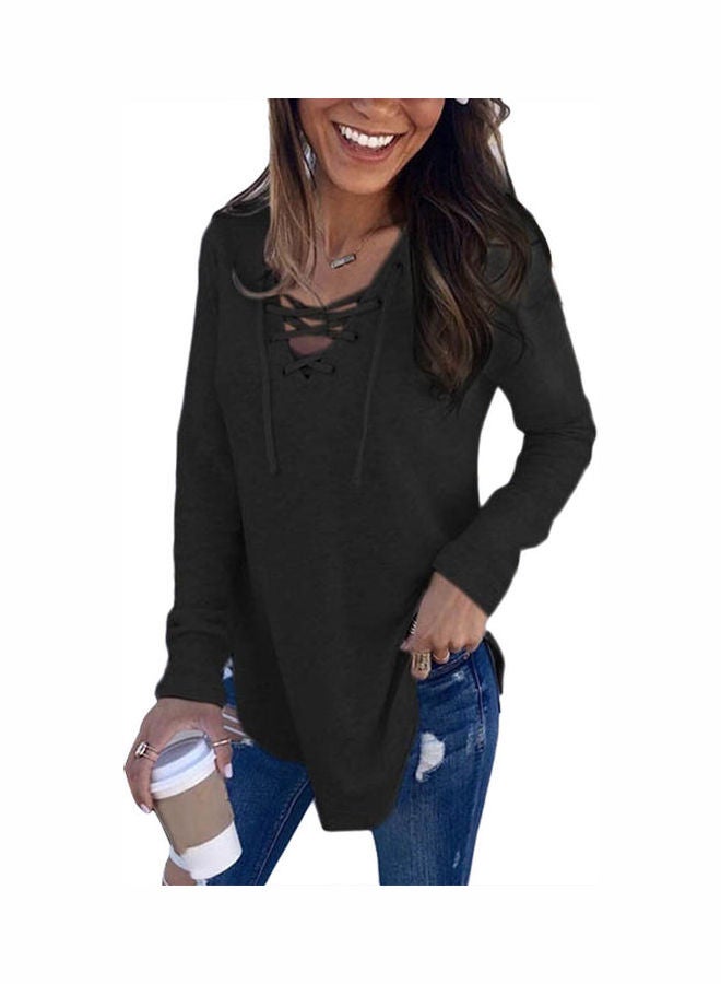 Criss Cross Neck Basic Pullover Black - Image 1