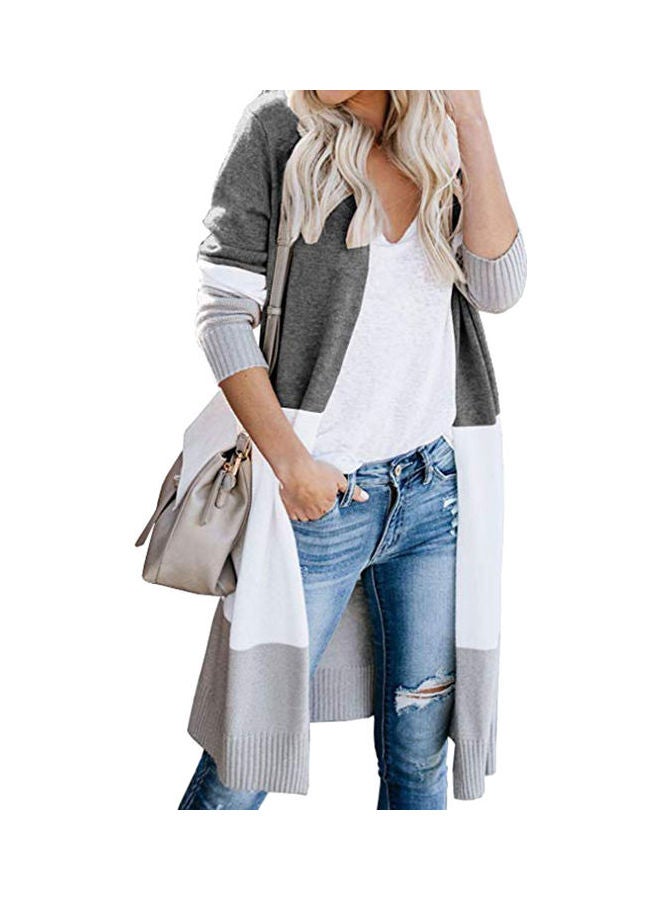 Generic - Color Block Long Sleeve Cardigan Blue - Image 1