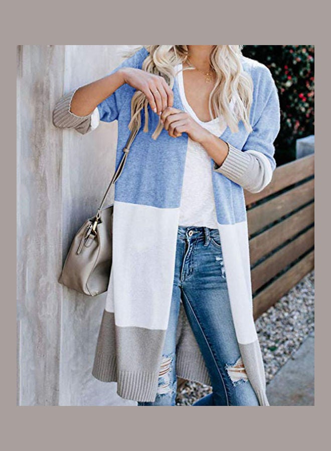 Generic - Color Block Long Sleeve Cardigan Blue - Image 1