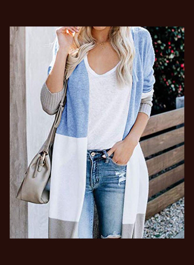 Generic - Color Block Long Sleeve Cardigan Blue - Image 1