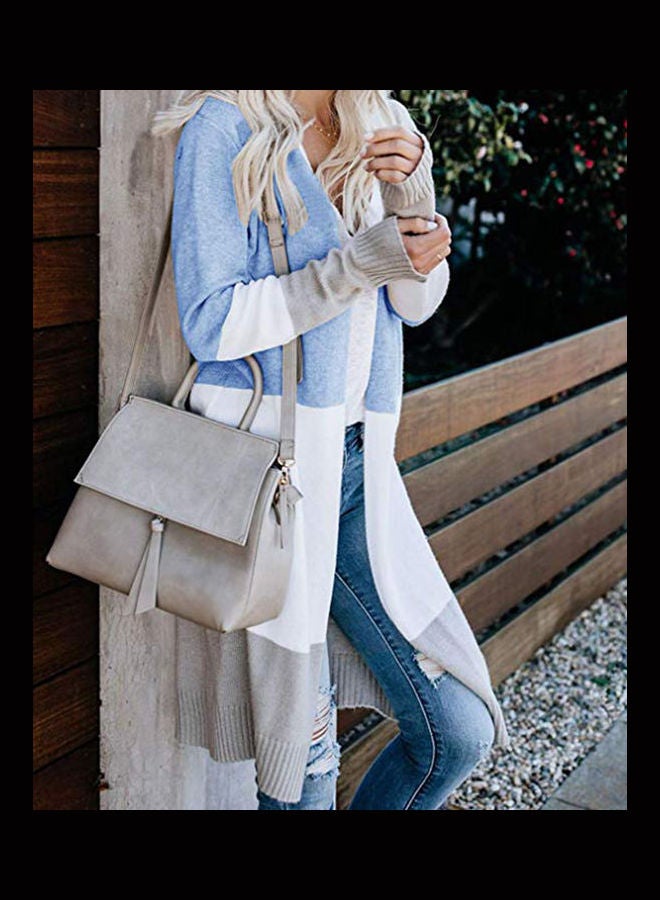 Generic - Color Block Long Sleeve Cardigan Blue - Image 1