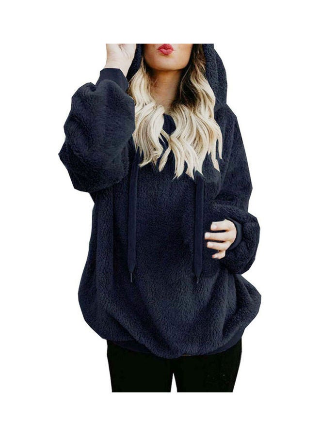 Shaggy Textured Drawstring Hoodie Blue - Image 1