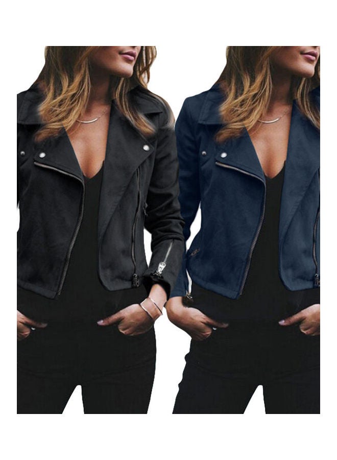 Turn Down Collar Long Sleeve Jacket Wine Red - Image 4