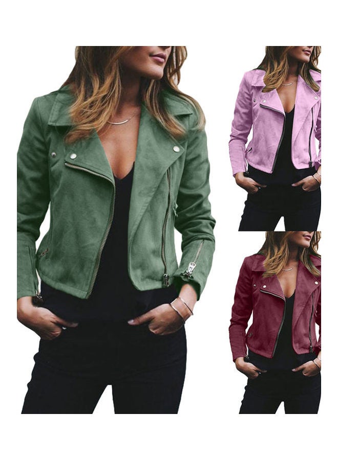Turn Down Collar Long Sleeve Jacket Wine Red - Image 3