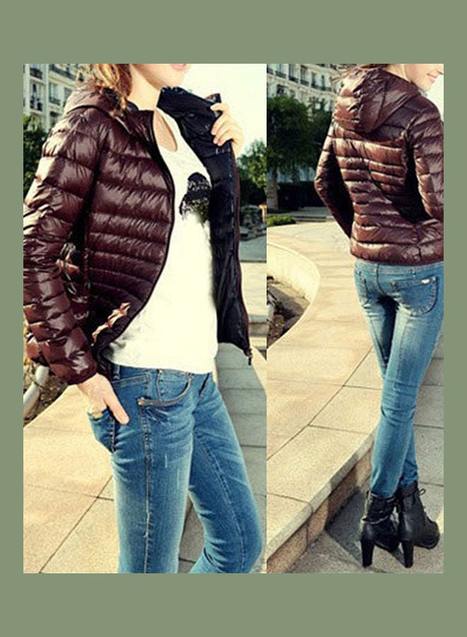 Generic - Hooded Long Sleeve Puffer Jacket Coffee - Image 1