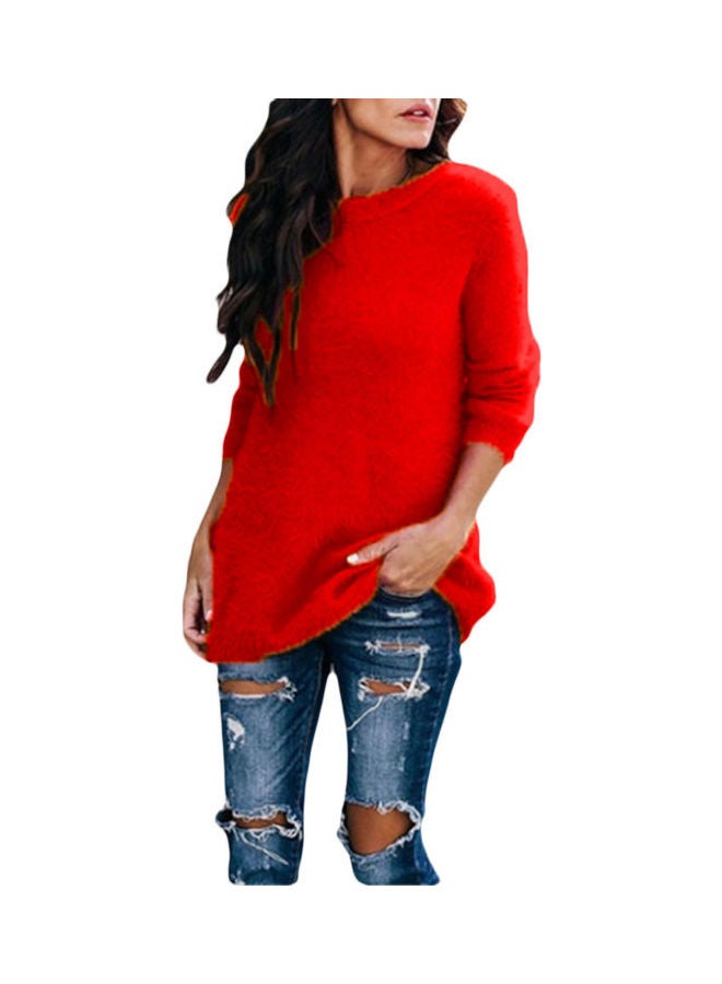 سترة بأكمام طويلة محبوكة أحمر - Image 1