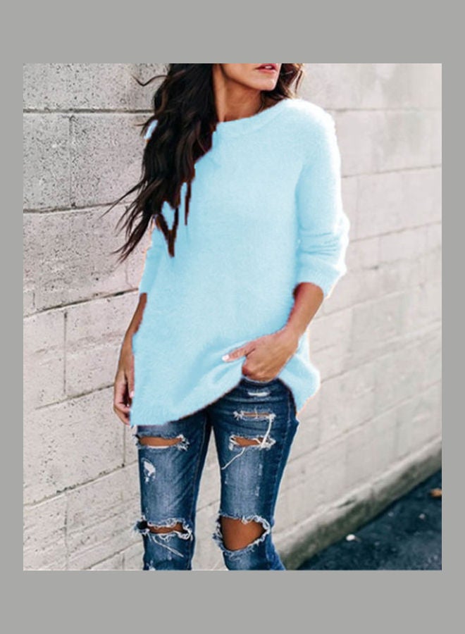 Knitted Long Sleeve Sweater Sky Blue  - Image 3