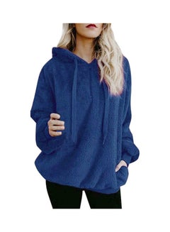 Shaggy Textured Drawstring Hoodie Blue