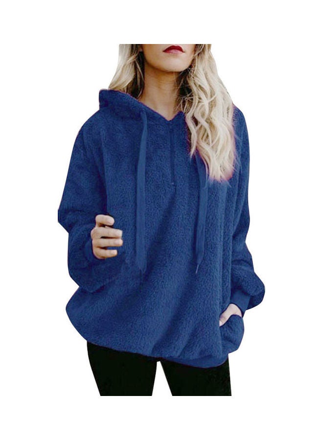 Generic - Shaggy Textured Drawstring Hoodie Blue - Image 1