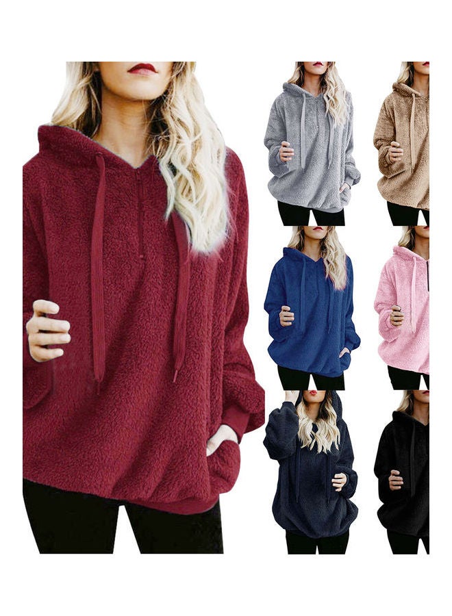 Generic - Shaggy Textured Drawstring Hoodie Blue - Image 1