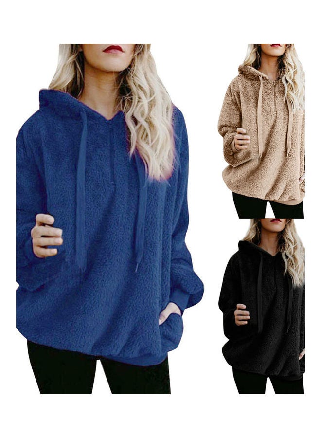 Generic - Shaggy Textured Drawstring Hoodie Blue - Image 1