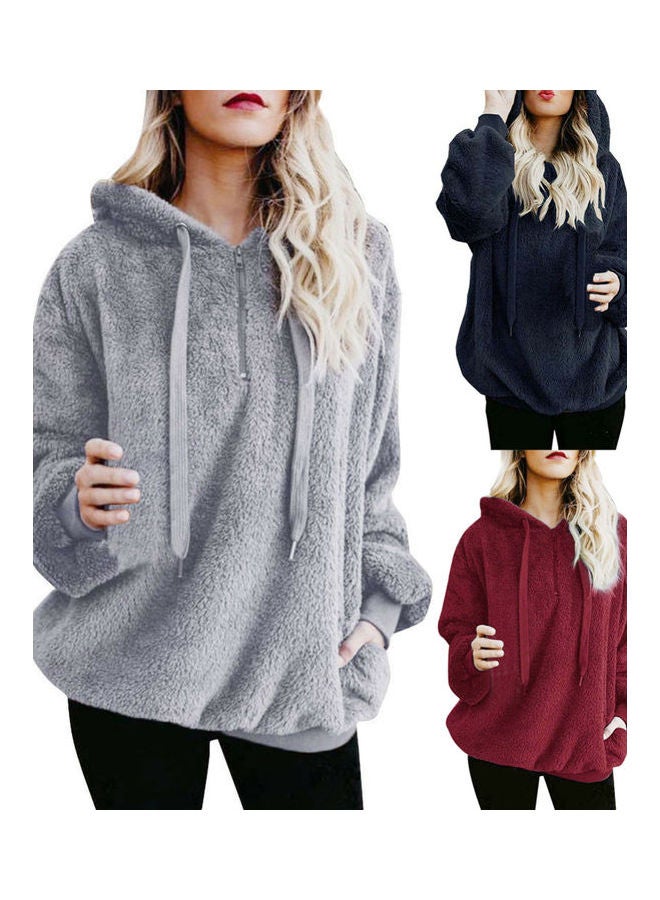 Generic - Shaggy Textured Drawstring Hoodie Blue - Image 1
