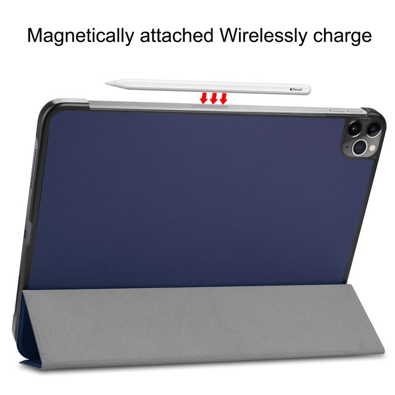 Smart Tri-fold Stand Flip Case Cover For Apple iPad Pro 12.9(2020) With Pencil Wirelessly Charge Function Navy - Image 2