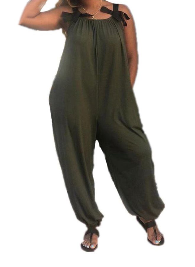 Bow Strap Sleeveless Jumpsuit Olive 