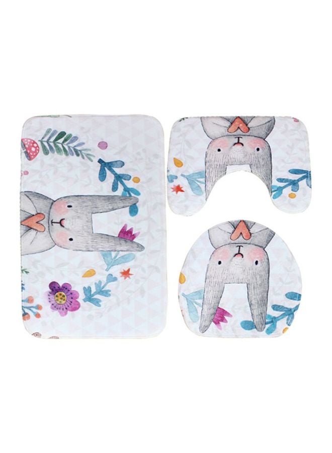 Sharpdo 3-Piece Printed Bath Mat Set Grey/Blue/White