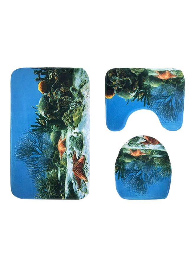 Sharpdo 3-Piece Printed Bath Mat And Cover Set Green/Blue/Red 75x45x1, 45x40, 42x37cm