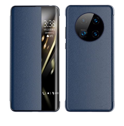 Leather Smart Window Mobile Protection Cover For Huawei Mate40 Pro Blue
