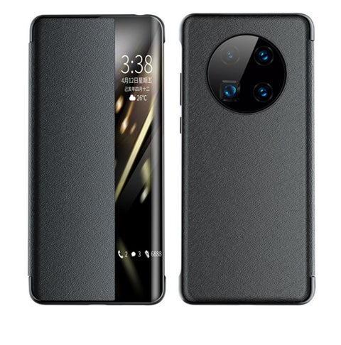 Leather Smart Window Mobile Protection Cover For Huawei Mate40 Pro Black