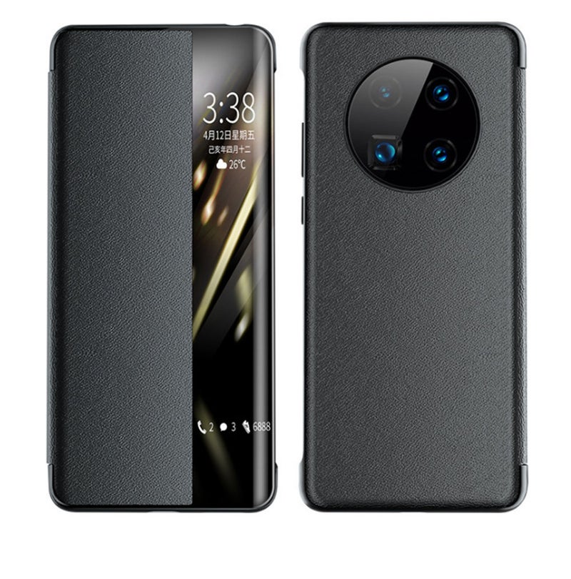 غطاء حماية من الجلد بنافذة ذكية لهاتف هواوي ميت 40 برو أسود - Image 1