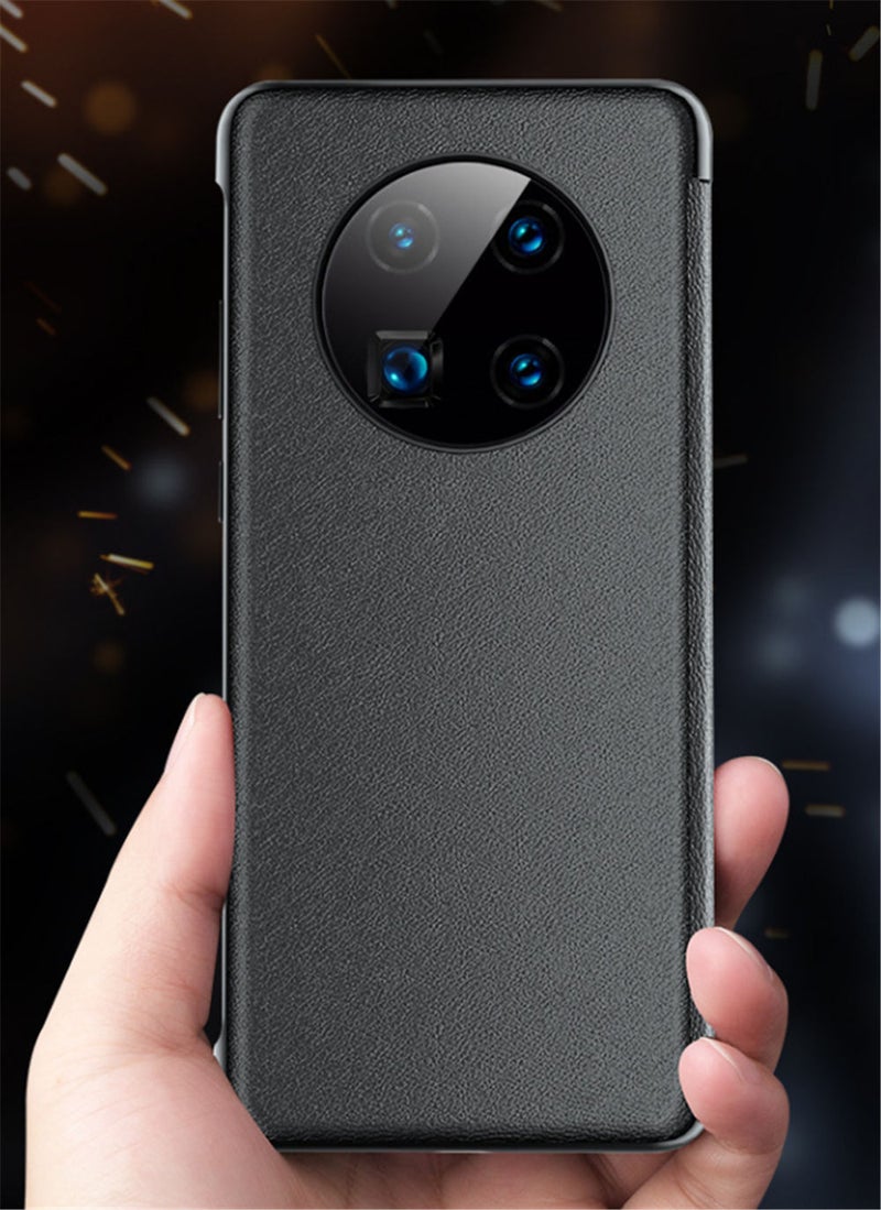 غطاء حماية من الجلد بنافذة ذكية لهاتف هواوي ميت 40 برو أسود - Image 2