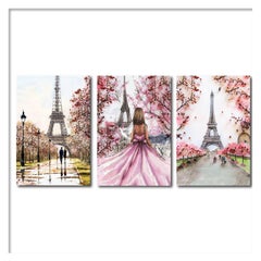 Fast Print 3-Piece Places Design Framed Vinyl Tableau Multicolor 60x120cm 