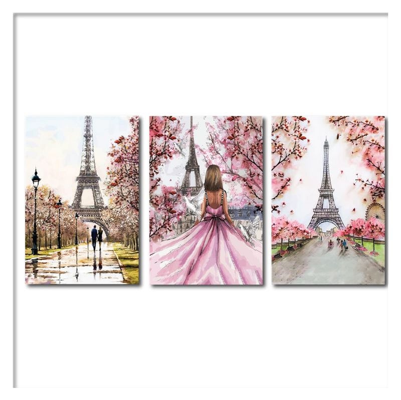 Fast Print 3-Piece Places Design Framed Vinyl Tableau Multicolor 60x120cm 