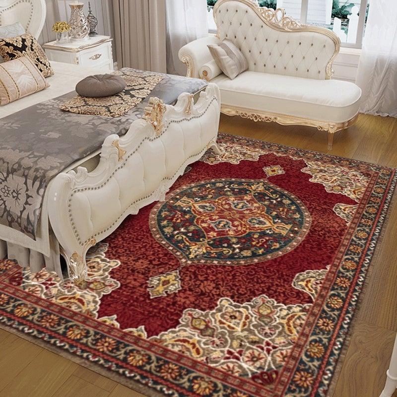 Retro Style Rectangle Shaped Washable Soft Bedroom Floor Rug, Synthetic Fibre Multicolour 60x90cm - Image 1
