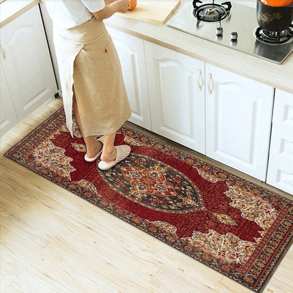 Retro Style Rectangle Shaped Washable Soft Bedroom Floor Rug, Synthetic Fibre Multicolour 60x90cm - Image 3