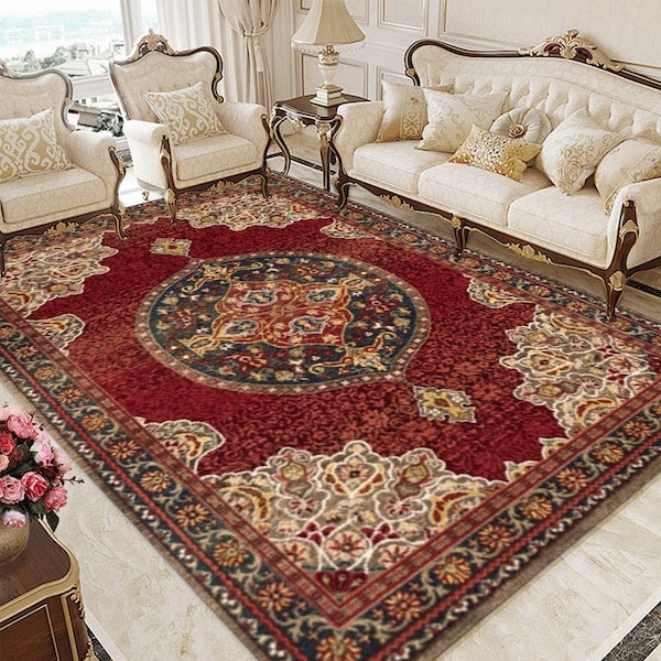 Retro Style Rectangle Shaped Washable Soft Bedroom Floor Rug, Synthetic Fibre Multicolour 60x90cm - Image 5